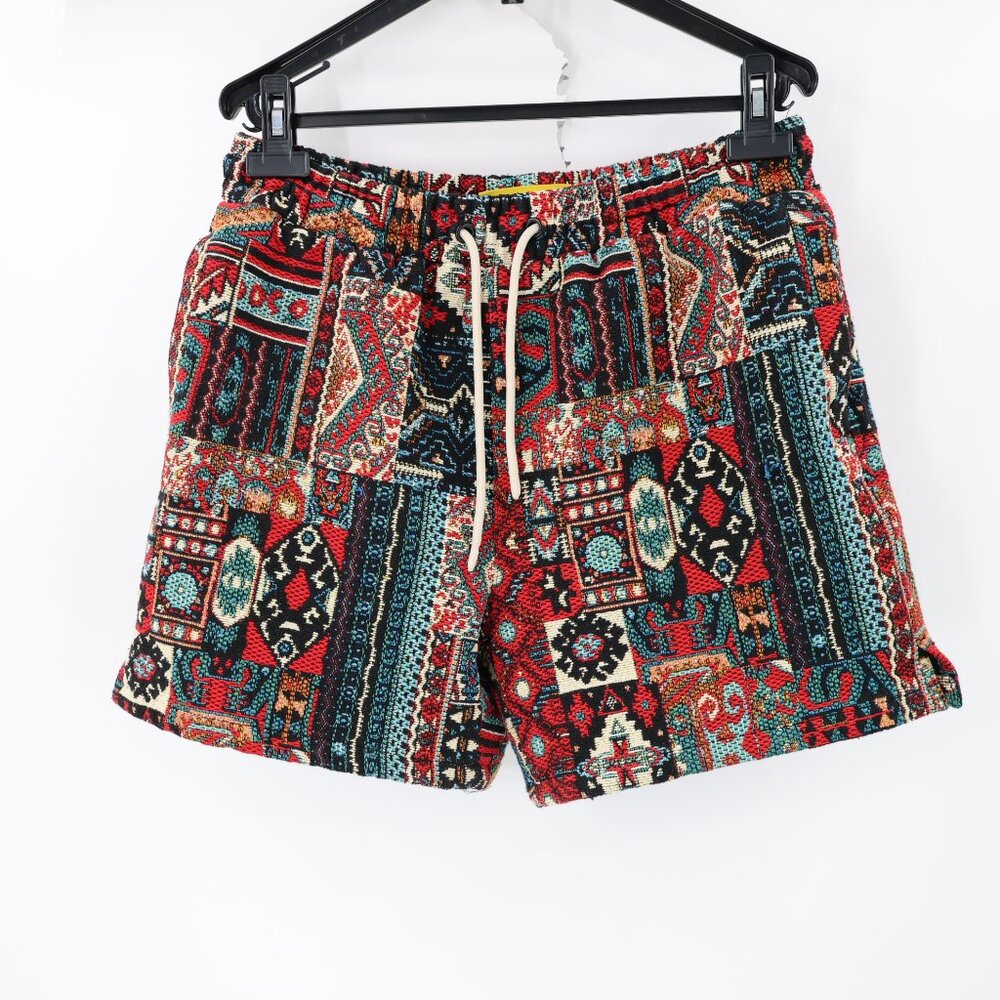 Maison Article Shorts Men’s Large 5" Jacquard Aztec Drawstring Snap Pocket lined